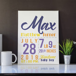 Personalized Canvas Birth Announcement Sign New Baby Gift